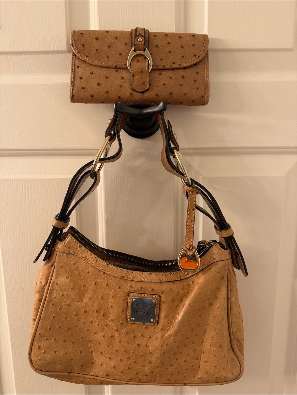 Dooney & Bourke Tan Ostrich-Texture Shoulder Bag with Matching Wallet